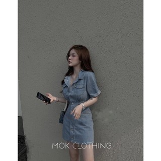 Váy jean nữ tay ngắn cài khuya cổ sơ mi năng động siêu xinh - Mokclothing chuyên hang thiết kế