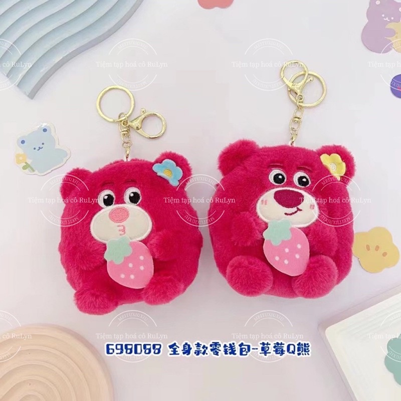 Móc khoá, Phụ Kiện Túi Xách Có Ngăn Kéo Gấu Ôm Dâu Tây Siêu Dễ Thương, Siêu Cute Lông Mịn Màu Hồng Cực Iu