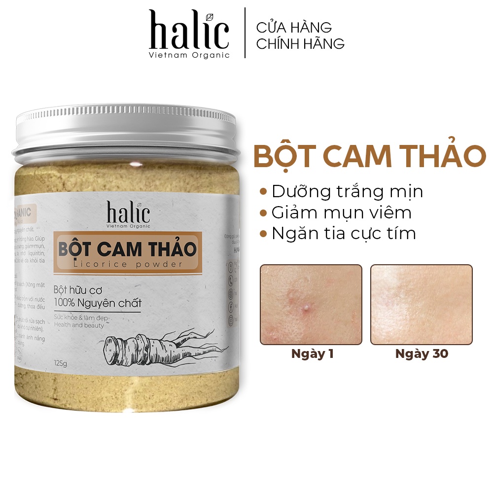 Bột Cam Thảo đắp mặt nạ nguyên chất Halic Organic 125G trắng da, dưỡng ẩm, làm chậm quá trình lão hóa của da