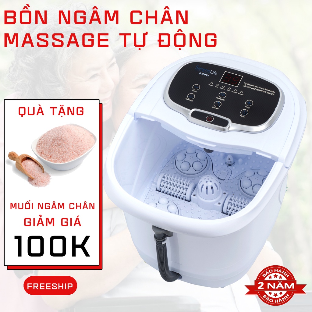 Bồn ngâm chân massage tự động Serenelife SL12 HT Beauty, mát xa rung thủy nhiệt trị liệu với 6 con lăn massage tự động