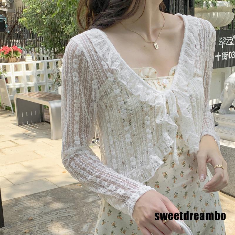 Áo Khoác Cardigan Tay Dài Chống Nắng Dáng Rộng Phối Ren Thời Trang Mùa Hè Cho Nữ