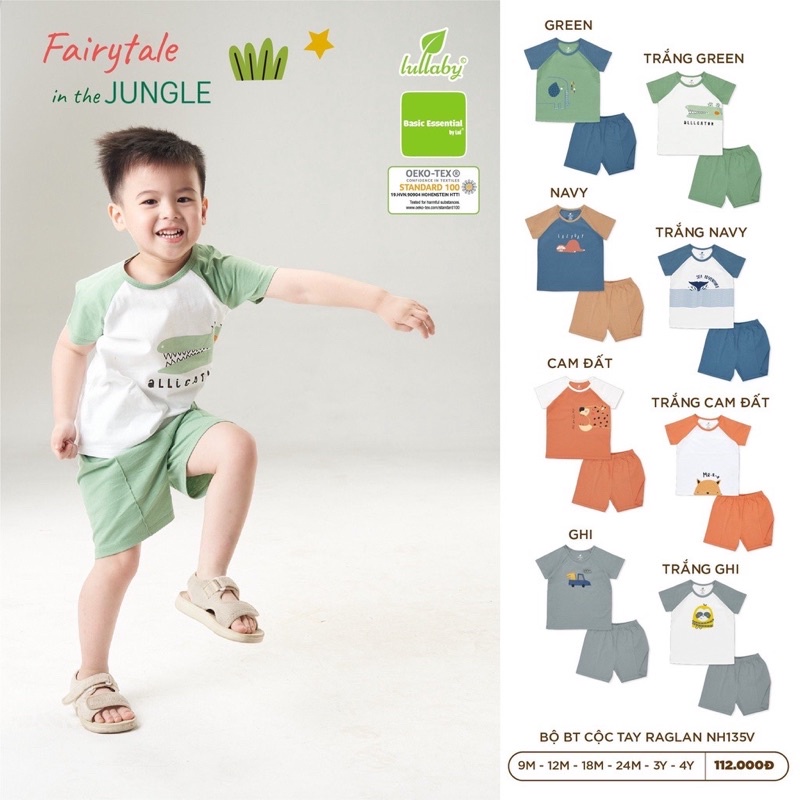 Xả hết-Bộ Cộc tay cotton Raglan Bé Trai,Gái Lullaby 2023  NH135V,NH136V