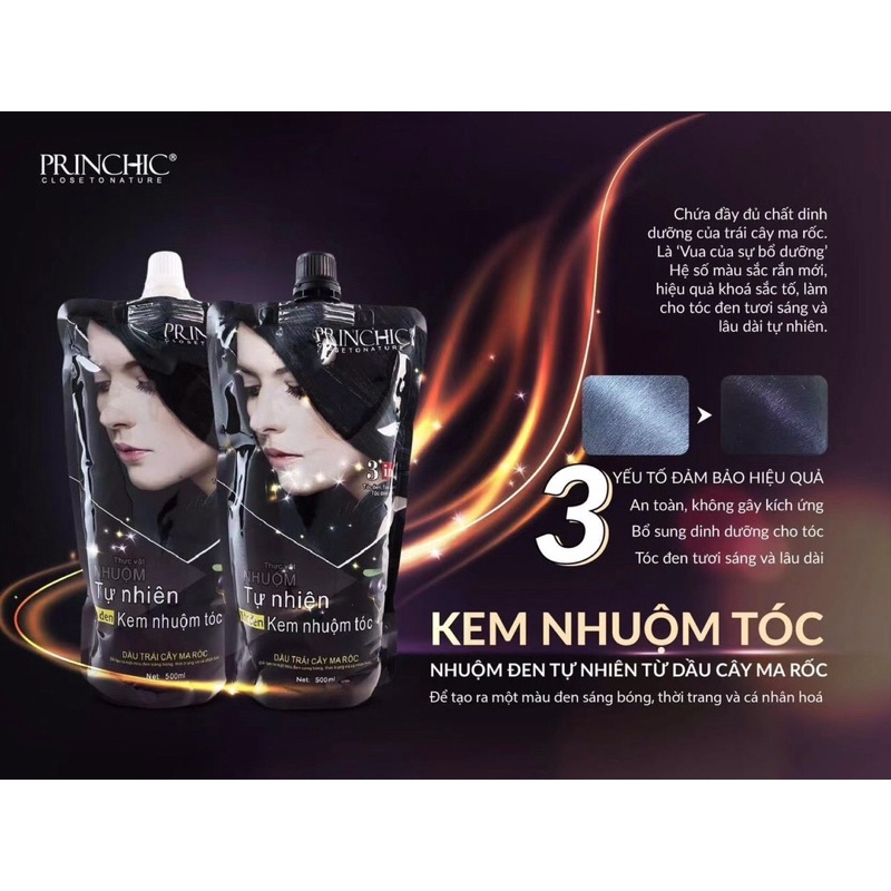 Kem nhuộm tóc PRINCHI phủ Bạc 100./. không dính da, không dính quần áo, không đỏ sẵn mầu đen và nâu