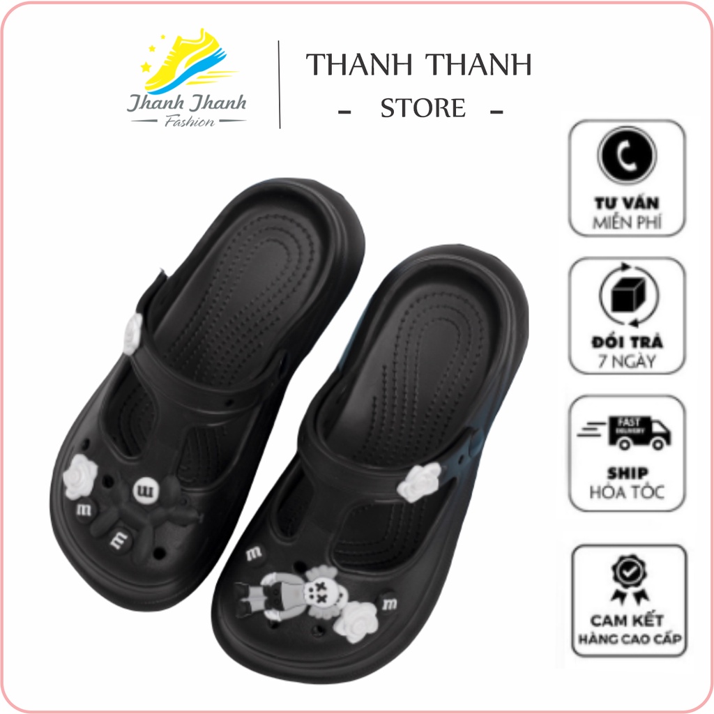Dép Cross Dép Sục Nam Nữ Hàn Quốc Độn Đế 3cm Kèm Sticker Bearbrick Đi Mưa Chống Trơn Trượt
