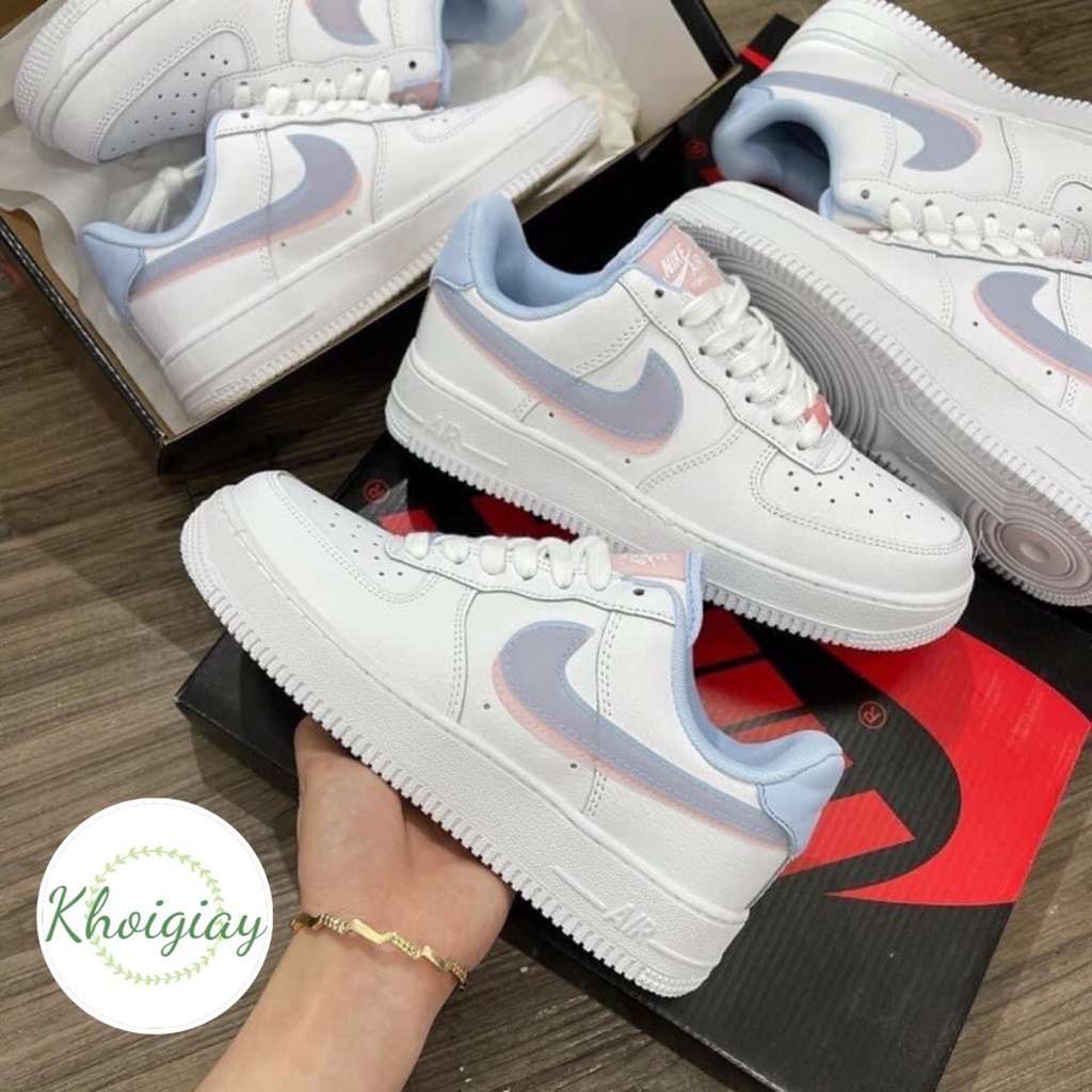 {SẴN HÀNG} Giày Nike_Air Force 1 Low Double Swoosh ,Sneaker Af1 Lv8 Cổ Thấp trắng móc Xanh Hồng full size nam nữ