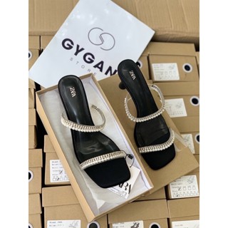 Guốc Zara quai đá viền ngọc 7p đẹp chảnh hàng xuất xịn fullbox tag