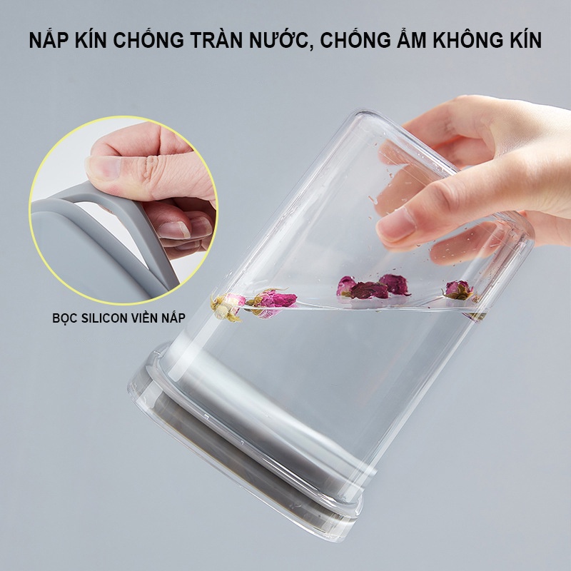 Hộp nhựa trong suốt đựng thực phẩm, ngũ cốc đồ khô trái cây sấy bảo quản đồ ăn vặt nắp khóa kín chống tràn nước chống ẩm