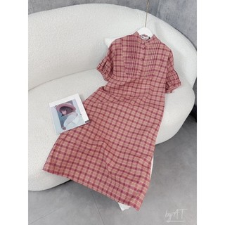 Váy kẻ xuông cúc bọc