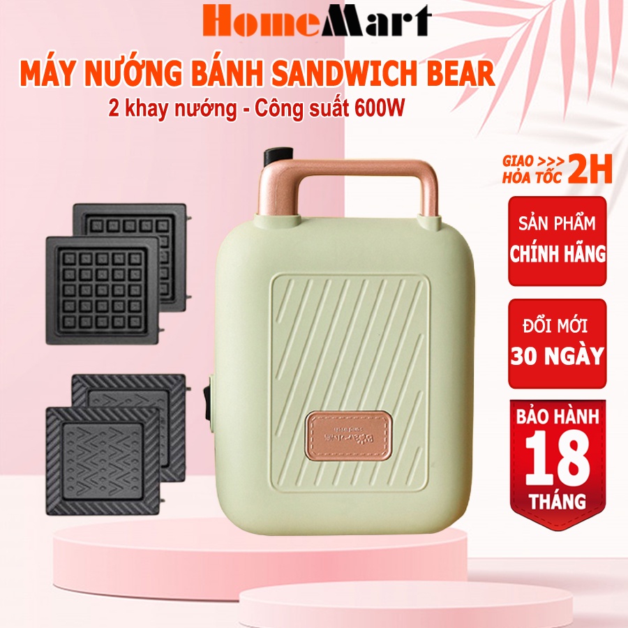 Máy kẹp nướng bánh mì sandwich Bear, máy nướng bánh mỳ, làm bánh waffle, rán trứng, HomeMart – Hàng chính hãng BH 6-18T