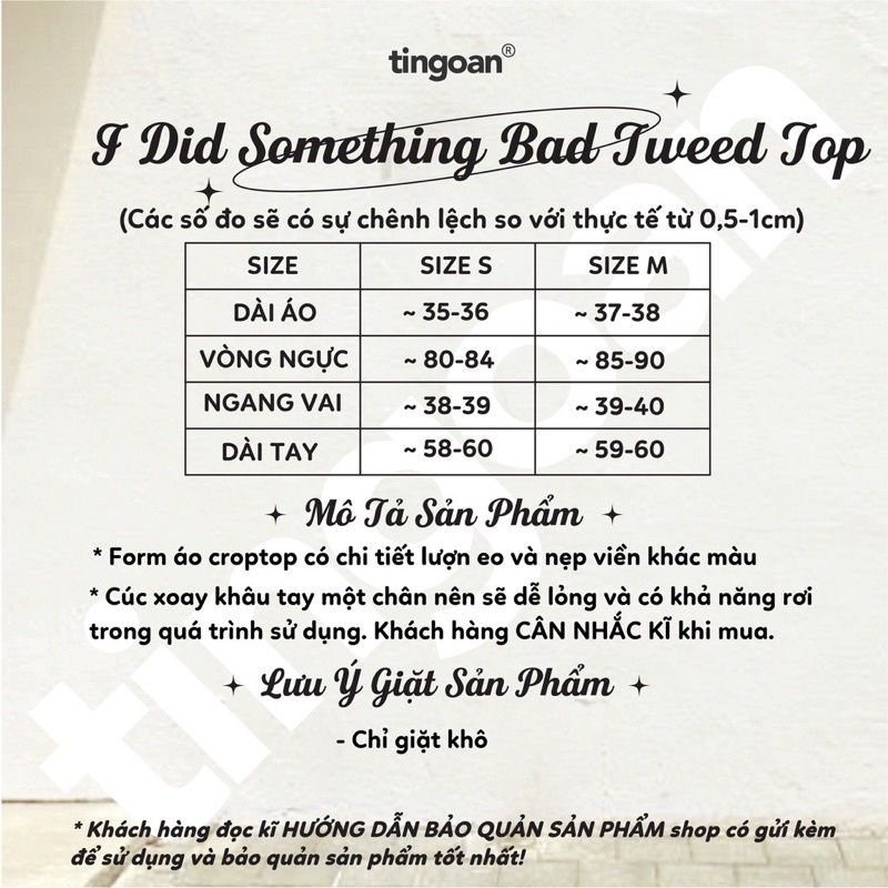 TINGOAN® - Áo khoác tweed croptop trắng cổ tròn lượn viền dưới đính cúc ngọc vân hoa I DID SOMETHING BAD TOP/WH