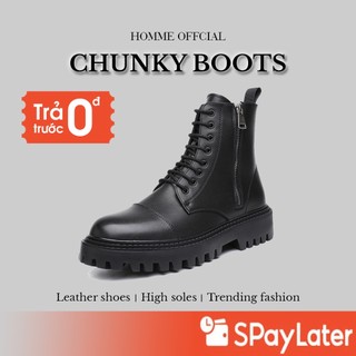 Giày chunky combat boots , giày boots cao cổ nam homme đế 4cm tăng chiều cao 12510-r