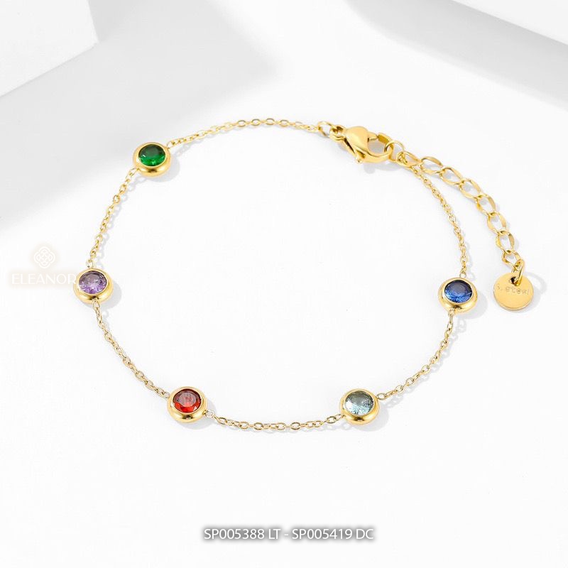 Dây chuyền lắc tay titan nữ Eleanor Accessories bộ trang sức đính đá nhiều màu phụ kiện trang sức trẻ trung 5388