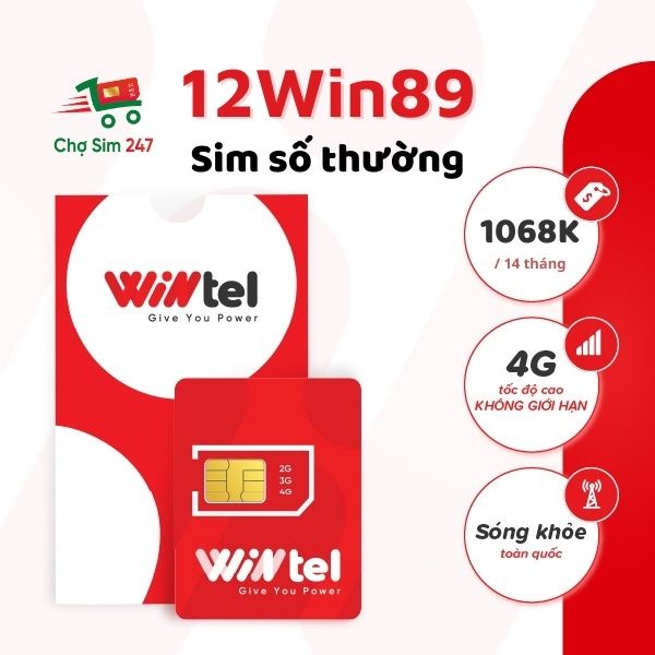 Sim vật lý Wintel Reddi 12WIN89 - Data tốc độ cao không giới hạn + Miễn phí nội mạng và Vinaphone (Gói 12 tháng)