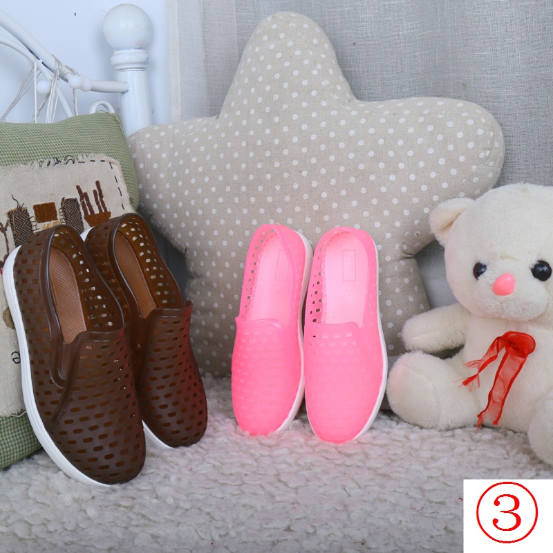 Giày Sandal Cao Su Đế Bằng Đục Lỗ Phong Cách Hàn Quốc Cho Nữ Sinh