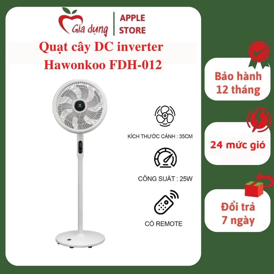Quạt đứng Hawonkoo DC inverter FDH-012, công suất 25W, màn hình cảm ứng có remote, quạt cây 7 cánh - Bảo hành 12 tháng