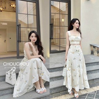 Set Váy 2 Dây Thêu Hoa (hình thật) Áo 2 Dây Bản To Kèm Chân Váy Midi Thêu Hoa (hàng loại 1)