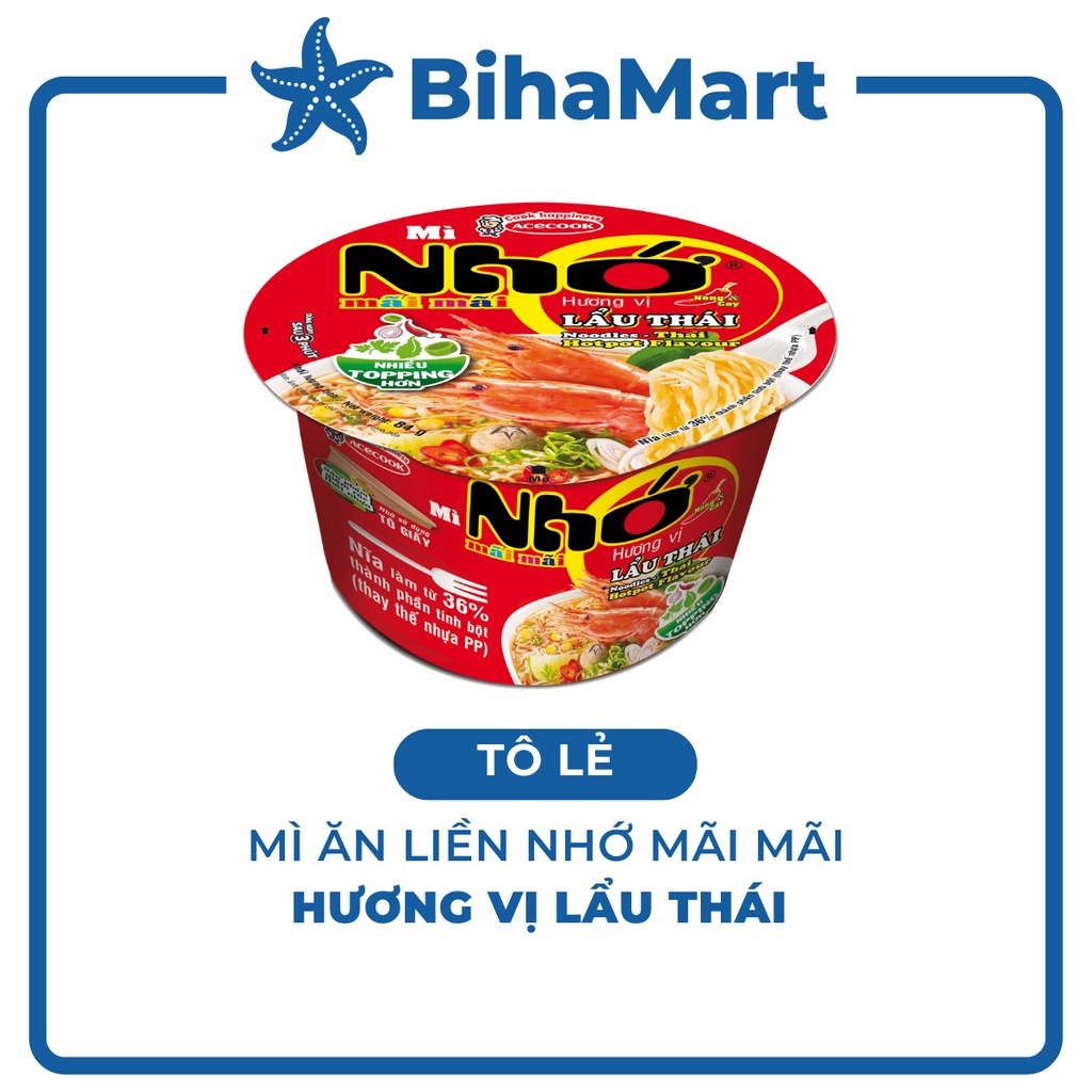 [TÔ LẺ] - ACECOOK - Tô Nhớ Mãi Mãi mì ăn liền hương vị lẩu thái tôm  (84g/tô)