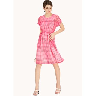 MARC FASHION Đầm voan xốp caro 2 lớp nút bọc KH02722020