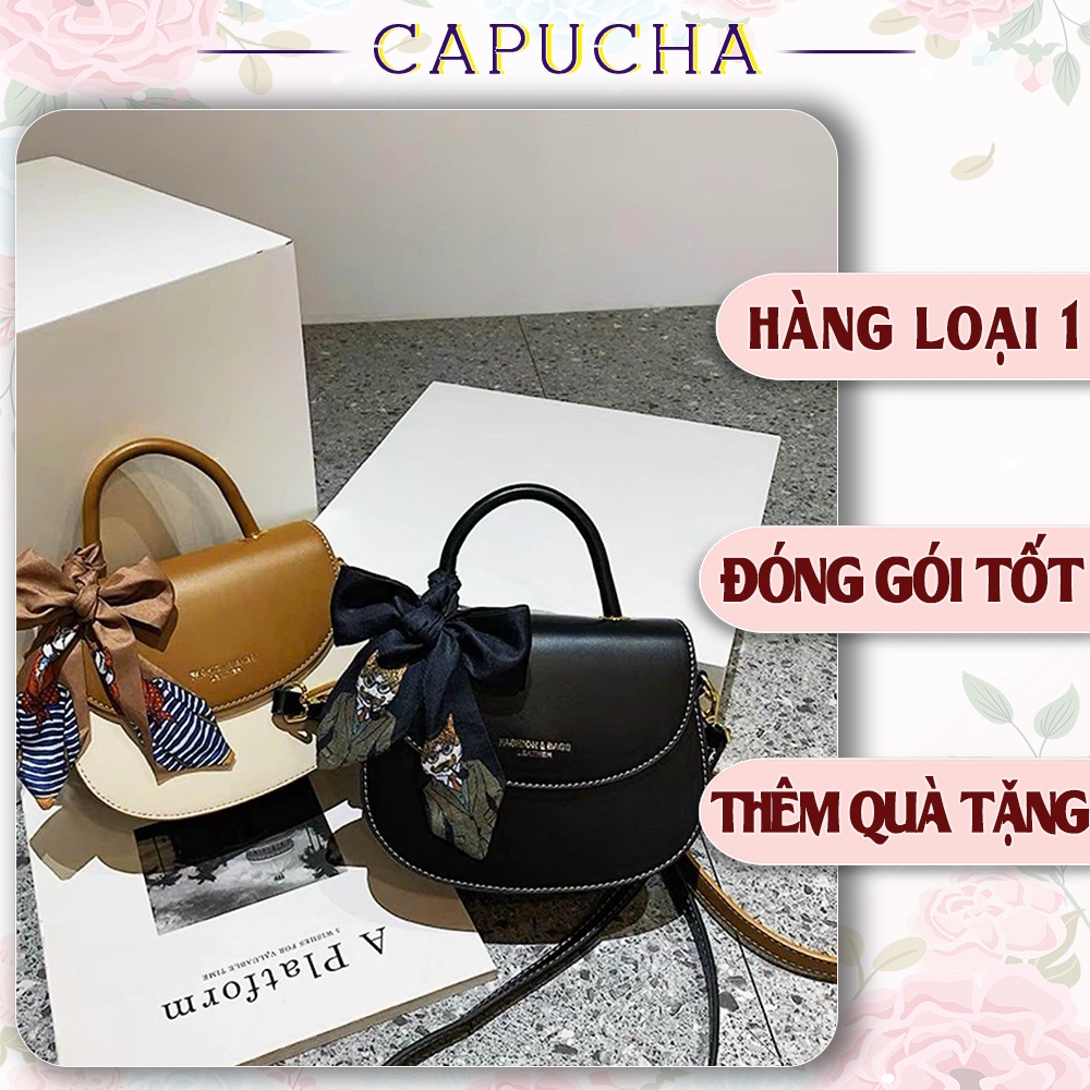Túi xách nữ dáng bầu phong cách basic dễ phối đồ kèm khăn nhiều màu Capucha T281