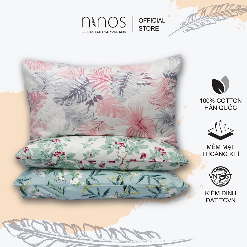 Vỏ gối nằm vải cotton Ninos 45x65 50x70 cm thoáng mát mềm mại họa tiết hoa lá nhiệt đới