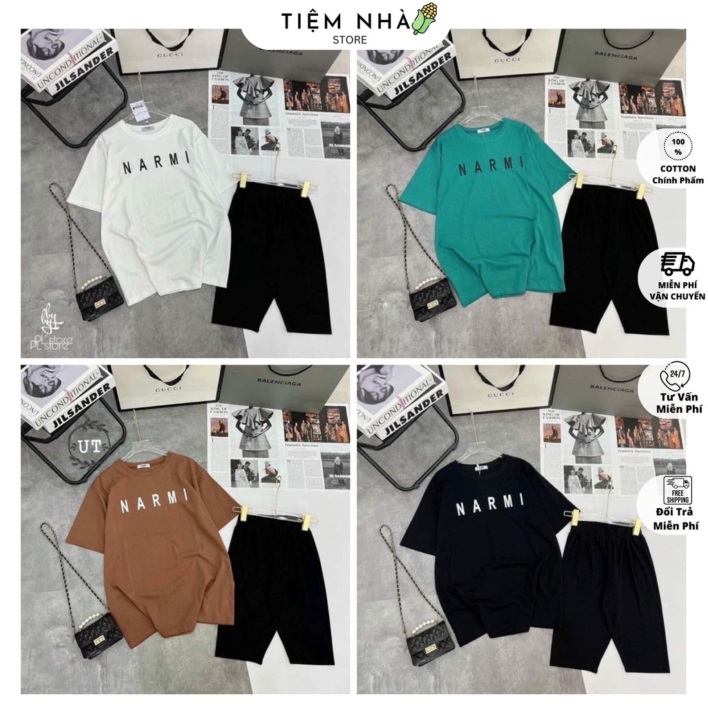 Sét Áo Phông Tay Lỡ 3158 Cotton Khô + Quần Legging Lửng , Sét Bộ Áo Thun NARMI