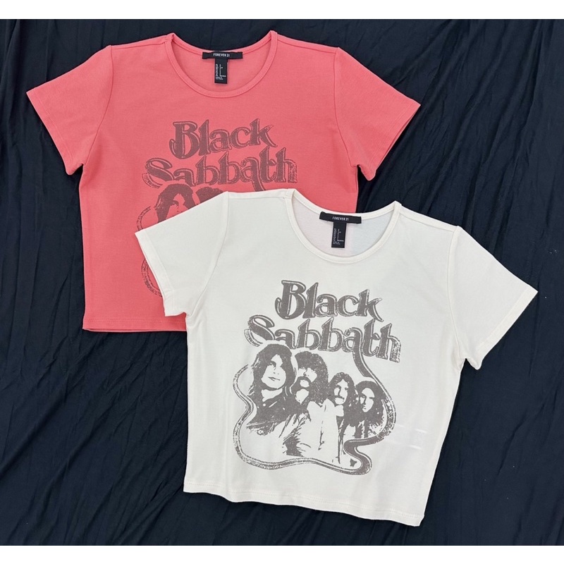 Áo croptop ôm thun cotton in nhóm nhạc Black Sabbath