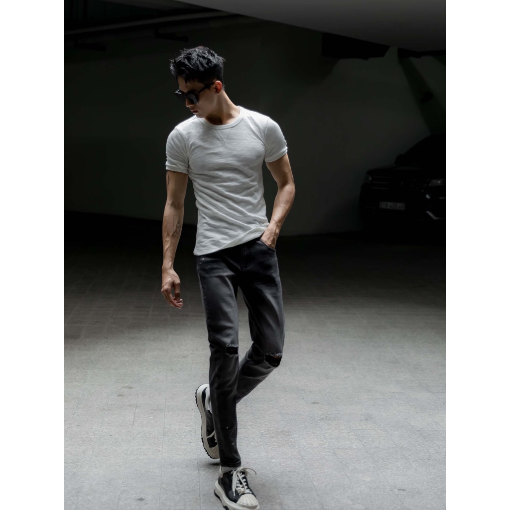 Quần Jean Nam Skinny Gray Wash Paint, Chất Vải Jean Cotton Thoải Mái, QJ0028, SOMEHOW