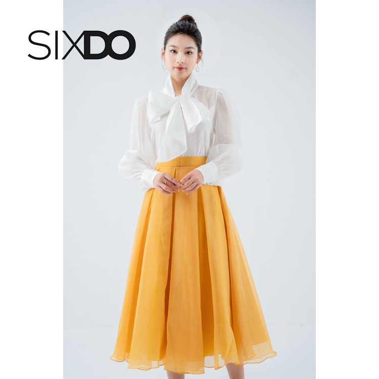 Chân váy vàng tơ oganza xếp ly to SIXDO (Yellow Box Pleated Midi Skirt)