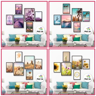 Sét 6 bức tranh treo tường mẫu mới trang trí nhà cửa, decor phòng khách, tranh dán tường In Phát Tín, canvas, có sẵn keo