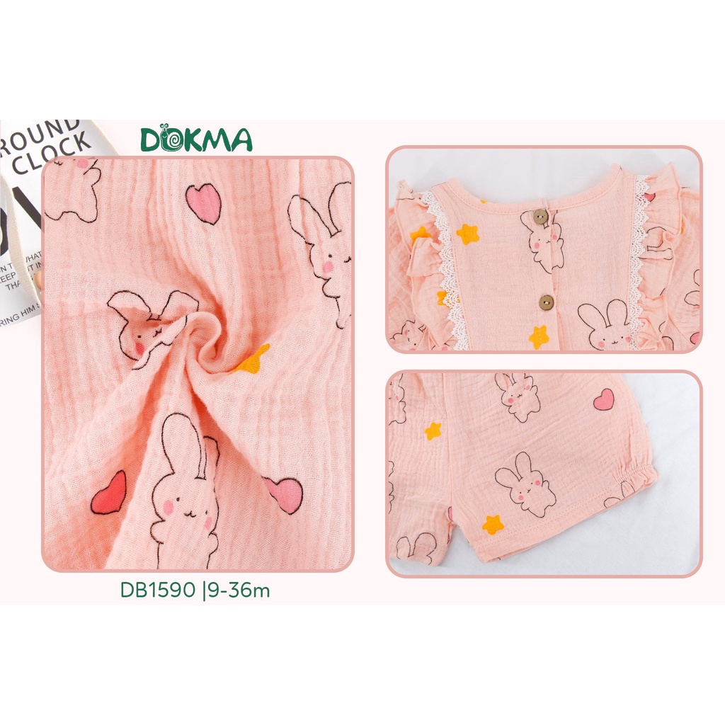Bộ xô Muslin Dokma cho bé gái bề mặt vải mềm mại, thấm hút tốt thông thoáng cho bé.