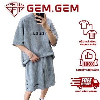 Bộ thun cộc tay AMINAL chất xốp mềm nam nữ in chữ nổi ulzzang form rộng Set đồ unisex kiểu dáng Hàn Quốc
