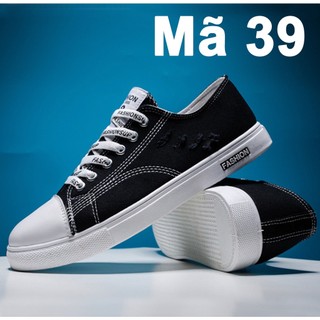 Giày thể thao, giày thể thao nam, giày sneaker, giày vải đen dây trắng 3cm mã 39