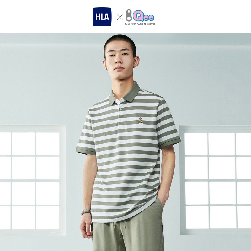 HLA x Qee - Áo POLO nam kẻ sọc cotton lạnh kháng khuẩn Qee pattern deodorizing cotton Polo Shirt