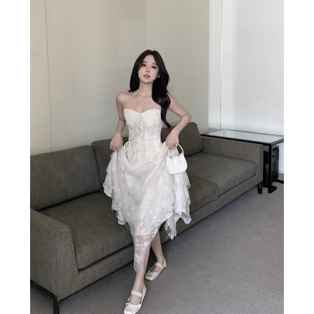 Set áo corset mix váy dài vải hoa nổi (có tách lẻ)