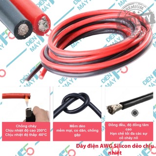 DMF5 Dây điện AWG Silicon dẻo chịu nhiệt , tải cao (Giá 1m hoặc 0.5m tùy phân loại)