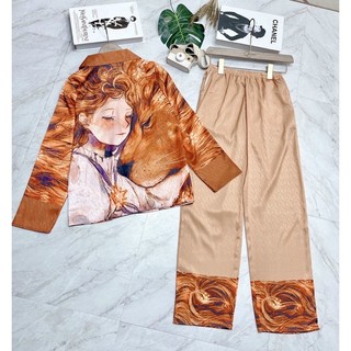 pijama lụa xước hình Cô gái hót hít