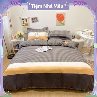 ( ẢNH THẬT )Bộ Chăn Ga Gối Cotton 3D Set 4 Món 2 Vỏ gối drap ,vỏ chăn Dấu Công Fullsize Tiệm Nhà Mêu