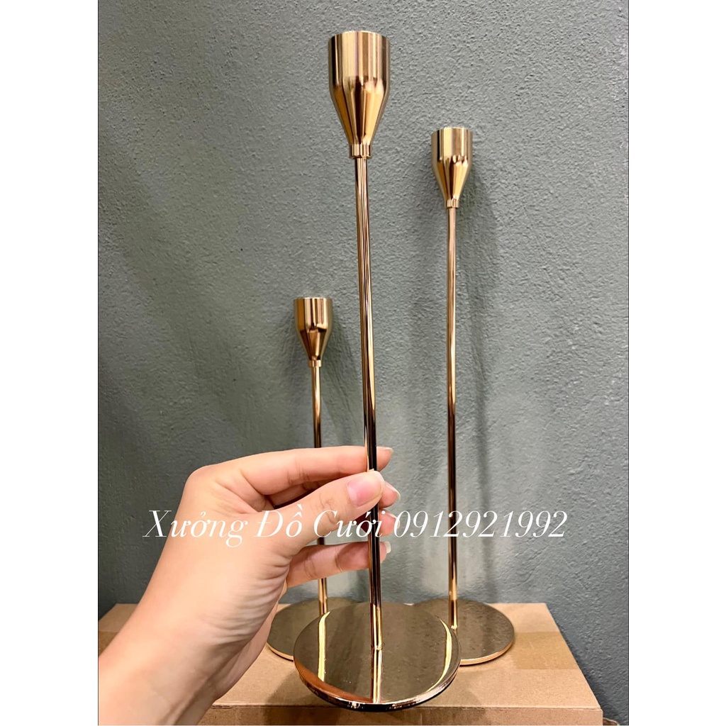 🍁 Bộ 3 Chân Để Nến Que Nhiều Mẫu Gold Trơn, Vintage, Mica Trong 🍁