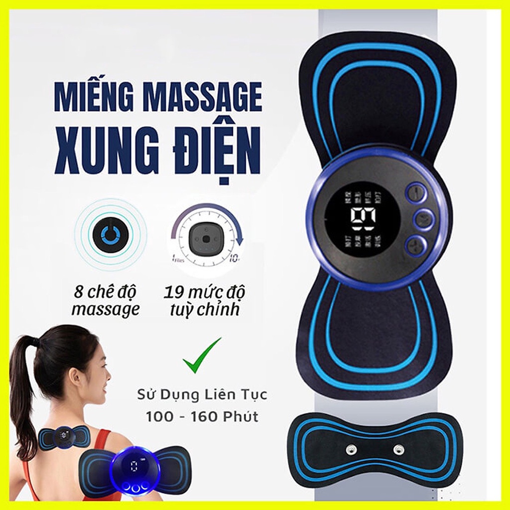 Miếng Dán Massage Xung Điện EMS Cao Cấp, Máy Massage Mini Toàn Thân Màn Hình LED 8 Chế Độ -19 Cường Độ Giảm Đau Hiệu Quả