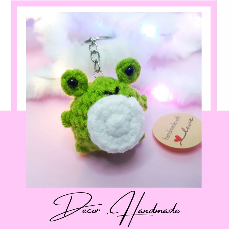 Móc khóa con ếch, móc khóa len, móc khóa handmade