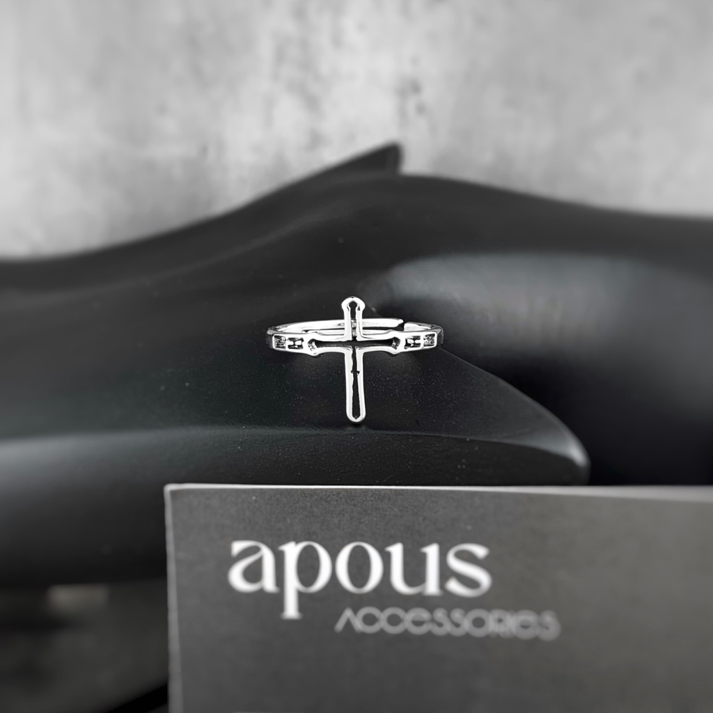 Nhẫn nam nữ Sấm Sét Mũi Tên Thánh Giá Freesize N048 - Thép Titan - Phụ kiện trang sức Unisex Apous