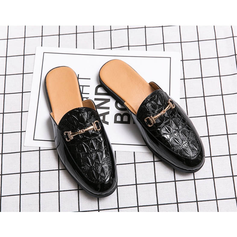 Sục nam vân cá sấu,Sục nam thời trang,Giầy sục hở gót da bò đế cao 3,5cm