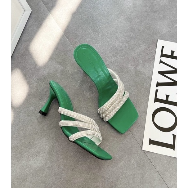 Guốc cao gót nữ bigsize dây xoàn đá bắt chéo sáng lấp lánh gót nhọn 5 phân G013