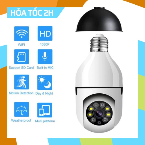 Camera Wifi 8 LED Đuôi Bóng Đèn Xoay 360 Độ 3.0Mps - 1080P BẢO HÀNH 12 THÁNG