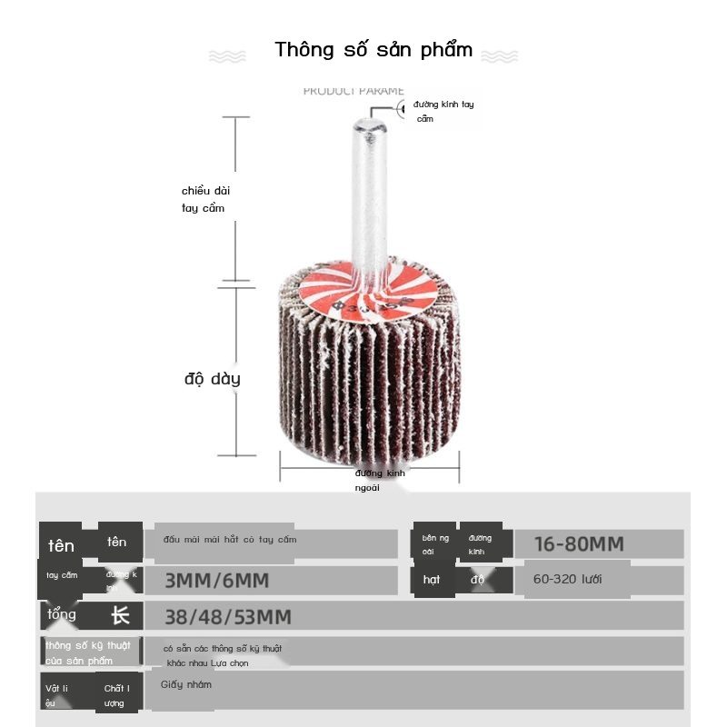 Có tay cầm louver đầu mài Hình Trụ gạc đánh bóng bánh xe nghìn cánh quạt tẩy rỉ sét vòng 6MM