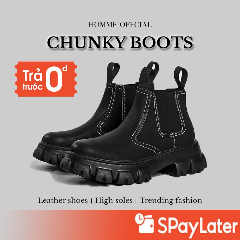 Giày Chunky Combat Boots da lộn, Giày Chelsea Boots nam HOMME đế tăng 5cm chiều cao 5082-R