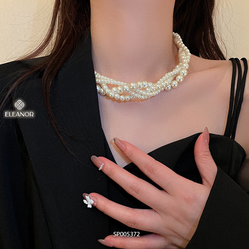 Dây chuyền choker nữ ngọc trai nhân tạo Eleanor Accessories dạng chuỗi đan nhau phụ kiện trang sức sang trọng 5372