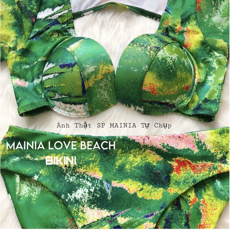 [ Có Quà Tặng ] ĐỒ BƠI ĐI BIỂN, SÉT 3 MÓN BIKINI ÁO TAY DÀI CÚP NGỰC VÁY RÚT HÔNG Loang Xanh Mainia Shop BKN001