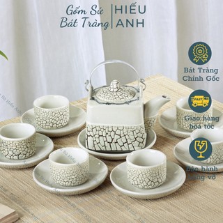 Bộ ấm chén men rạn bát tràng cao cấp dung tích 300ml , bộ ấm trà dáng ấm vuông độc lạ giá rẻ