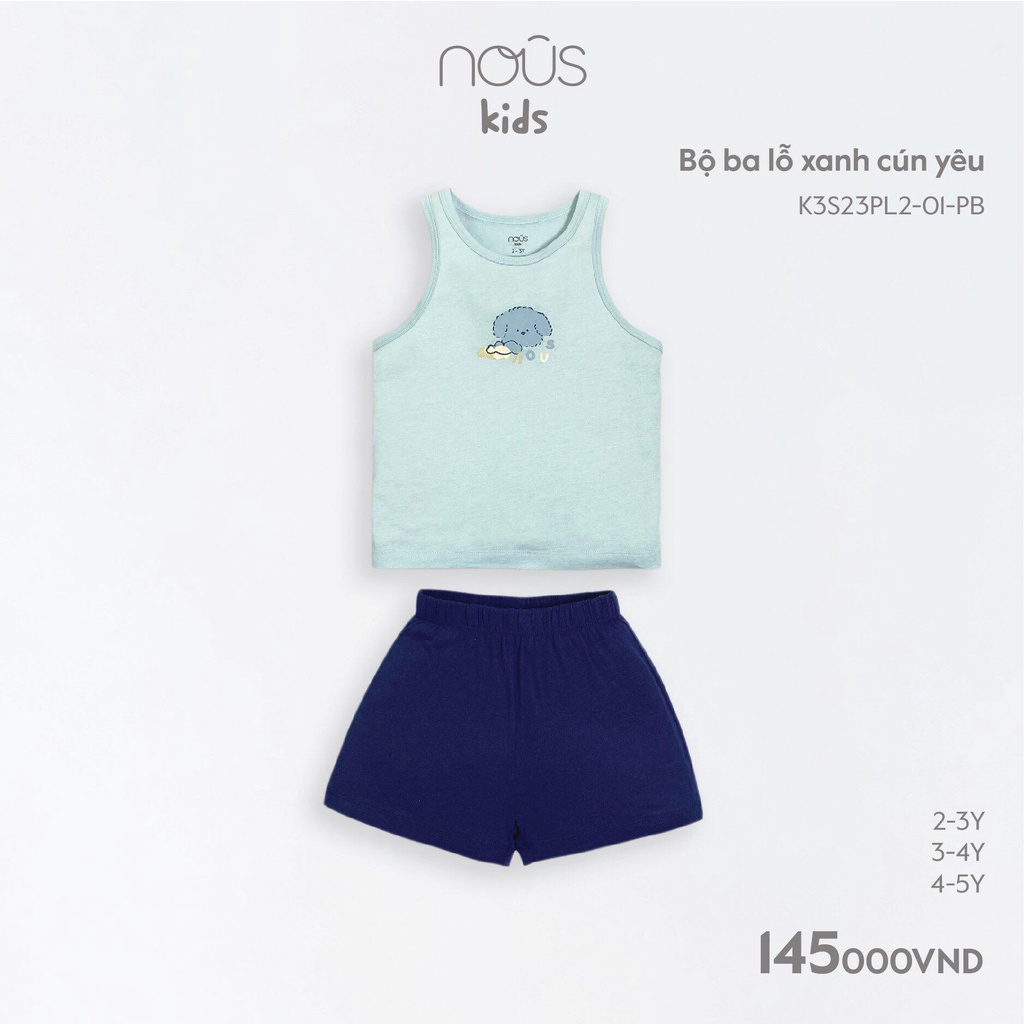 Bộ quần áo ba lỗ Nous mặc tại nhà dành cho bé trai, bé gái họa tiết dễ thương size từ 2-3 đến 5-6 tuổi